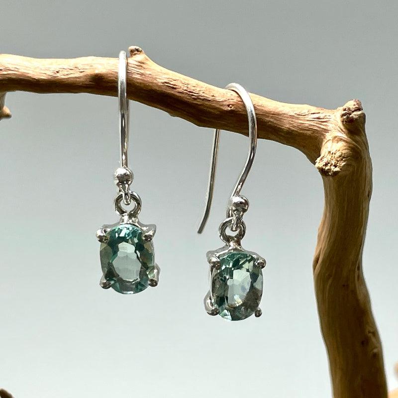 Dainty Green Fluorite French Hook Earrings || .925 Sterling Silver-Nature's Treasures