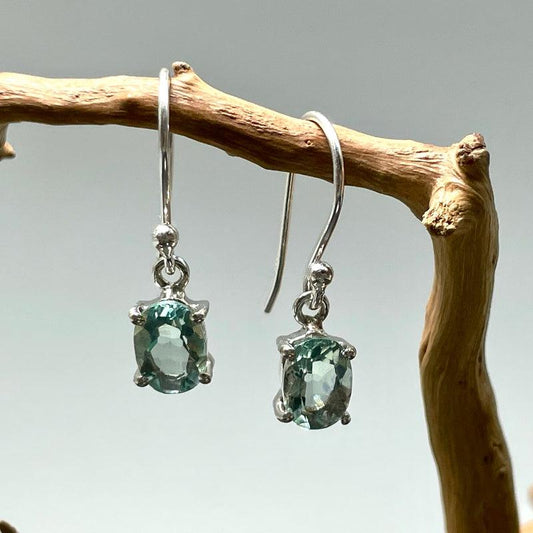 Dainty Green Fluorite French Hook Earrings || .925 Sterling Silver-Nature's Treasures