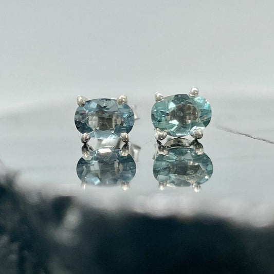 Dainty Green Fluorite Stud Earrings || .925 Sterling Silver-Nature's Treasures