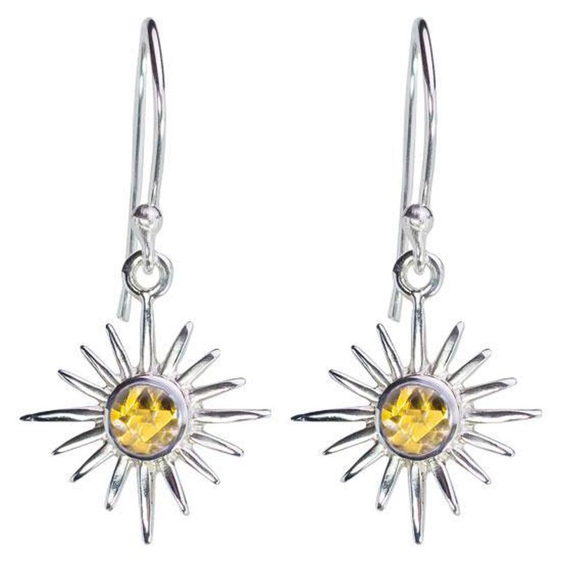 Dainty Multi-Faceted Citrine Sun French Hook Earrings || .925 Sterling Silver-Nature's Treasures