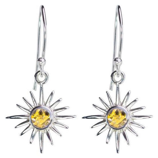 Dainty Multi-Faceted Citrine Sun French Hook Earrings || .925 Sterling Silver-Nature's Treasures
