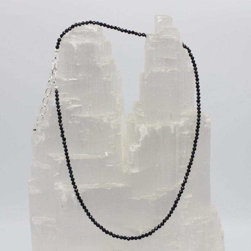 Dark Blue Sapphire Dainty Faceted Necklace || .925 Sterling Silver-Nature's Treasures