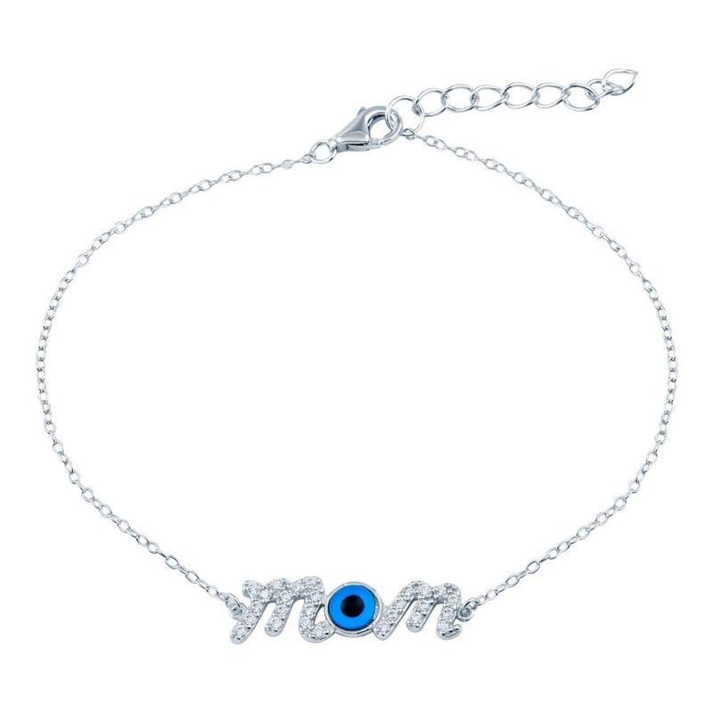 Darling Mom Blue Evil Eye Protection Bracelet CZ || .925 Sterling Silver-Nature's Treasures