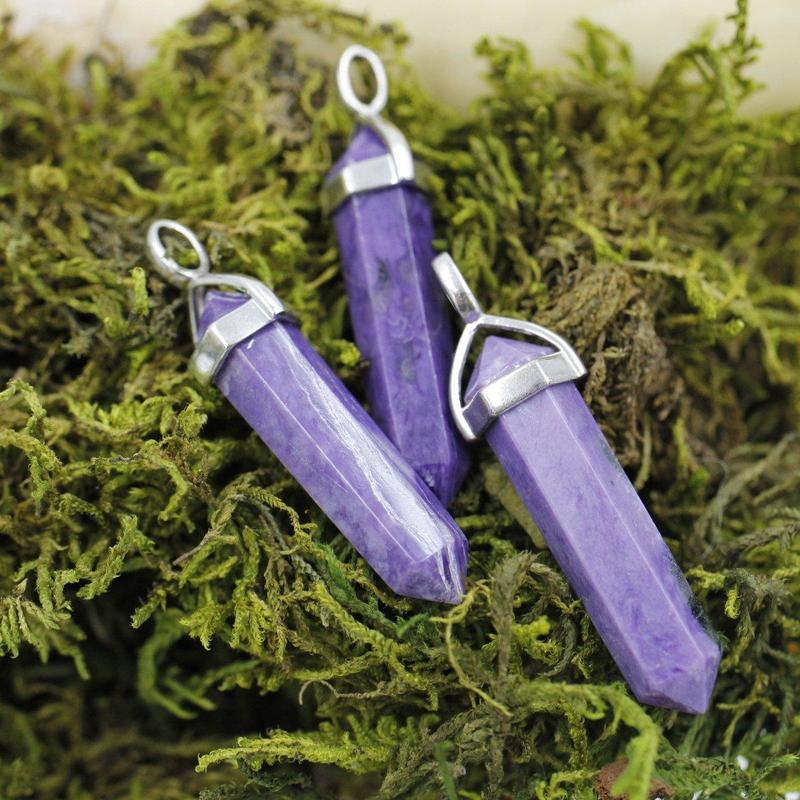Double Terminated Charoite Hexagon Pendants || .925 Sterling Silver-Nature's Treasures