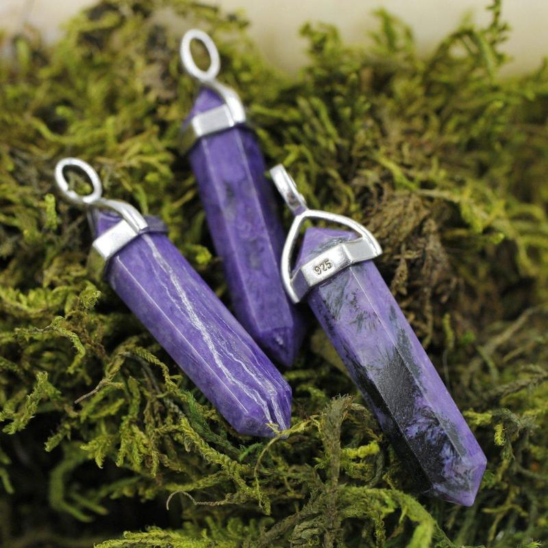 Double Terminated Charoite Hexagon Pendants || .925 Sterling Silver-Nature's Treasures