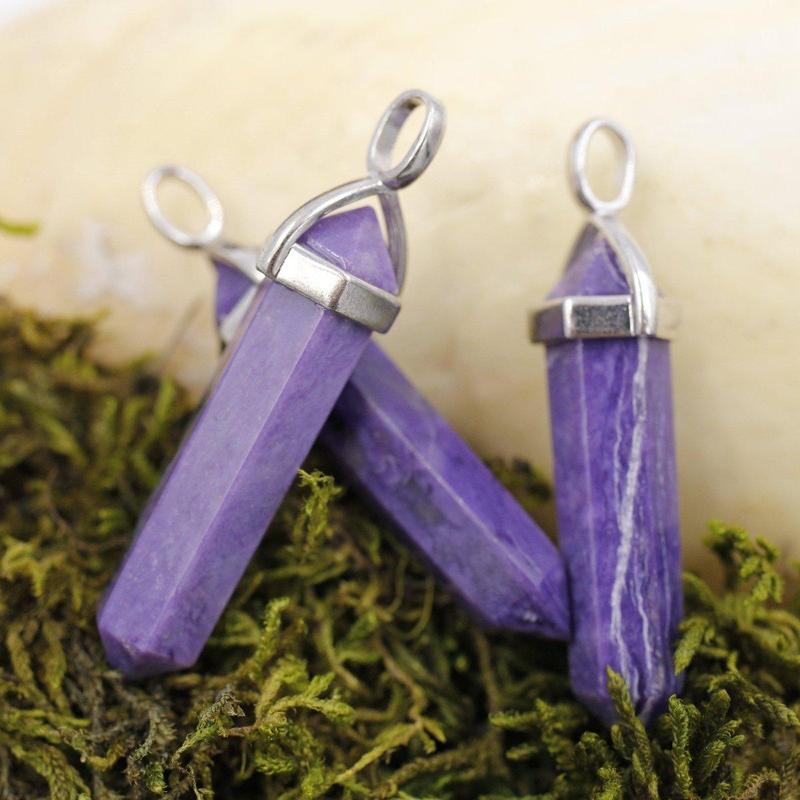Double Terminated Charoite Hexagon Pendants || .925 Sterling Silver-Nature's Treasures