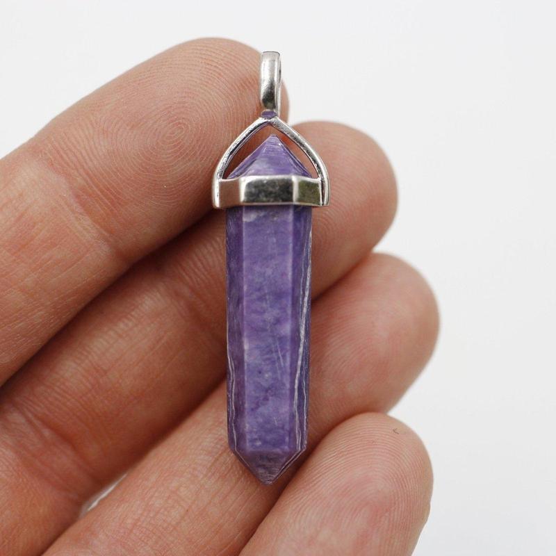 Double Terminated Charoite Hexagon Pendants || .925 Sterling Silver-Nature's Treasures