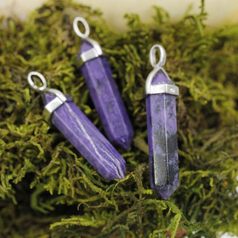 Double Terminated Charoite Hexagon Pendants || .925 Sterling Silver