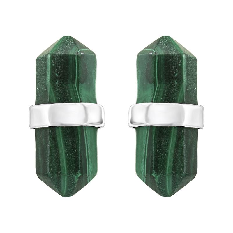 Double Terminated Malachite Earrings || .925 Sterling Silver-Nature's Treasures