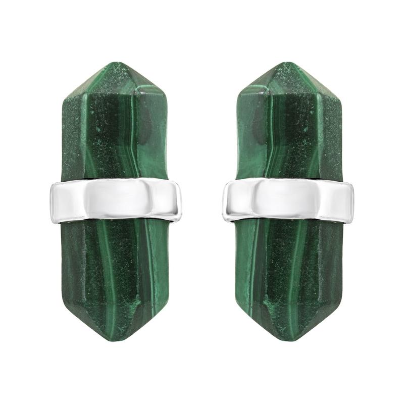 Double Terminated Malachite Earrings || .925 Sterling Silver-Nature's Treasures