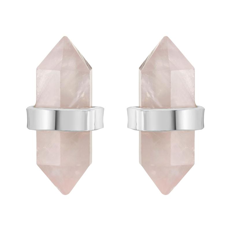 Double Terminated Rose Quartz Earrings || .925 Sterling Silver-Nature's Treasures