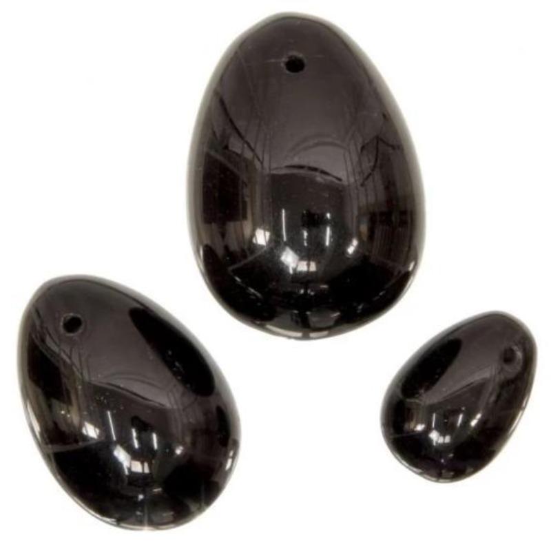 Drilled Polished Yoni Egg Set - Black Obsidian, Sacred Feminine Health