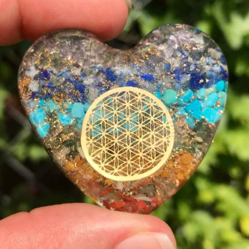 EMF Protection Orgonite 7 Chakra, Copper Flakes Heart || 45MM || Flower Of Life-Nature's Treasures