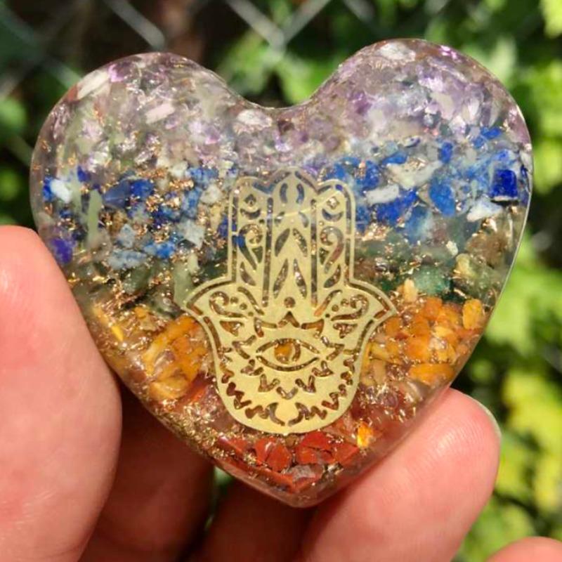 EMF Protection Orgonite 7 Chakra, Copper Flakes Heart || 45MM || Hamsa-Nature's Treasures
