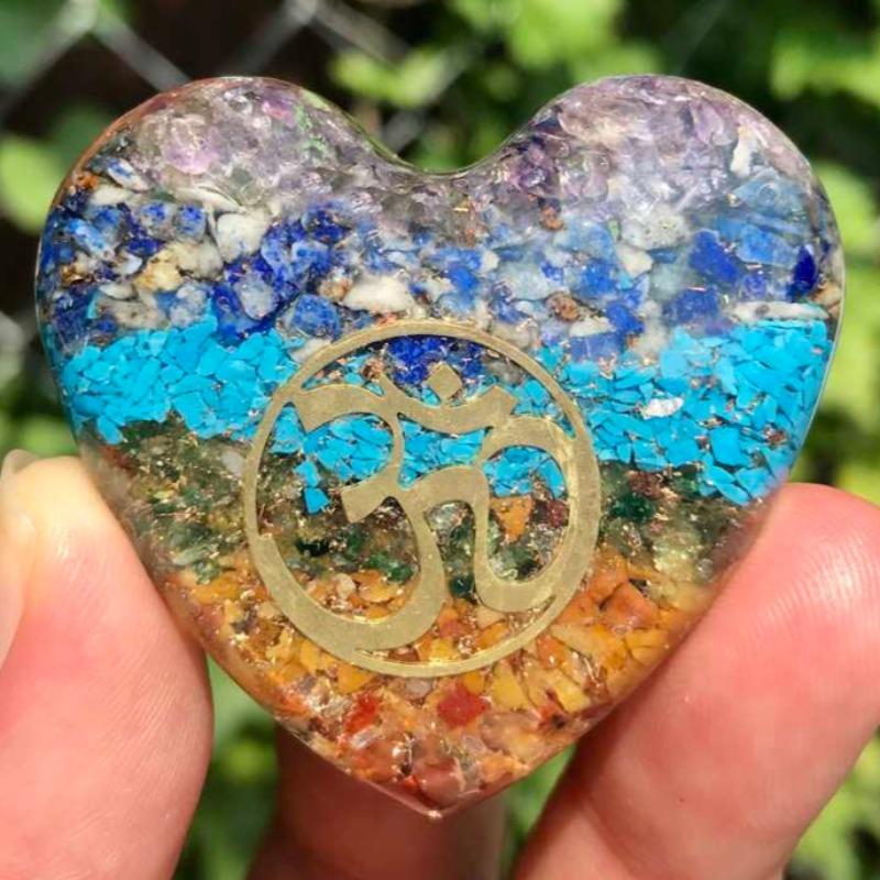 EMF Protection Orgonite 7 Chakra, Copper Flakes Heart || 45MM || OM-Nature's Treasures