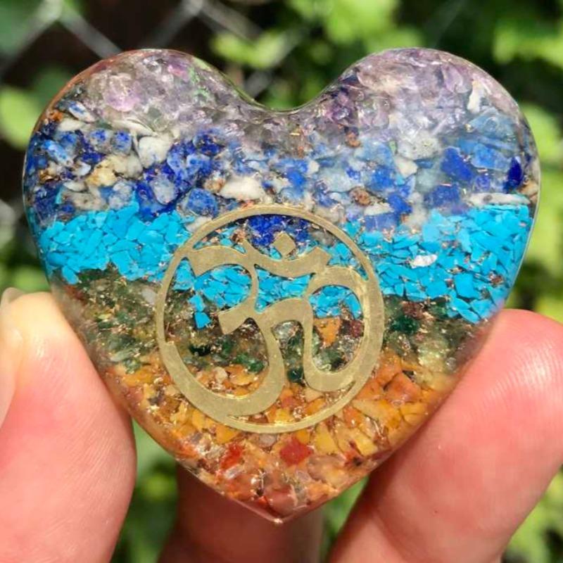EMF Protection Orgonite 7 Chakra, Copper Flakes Heart || 45MM || OM