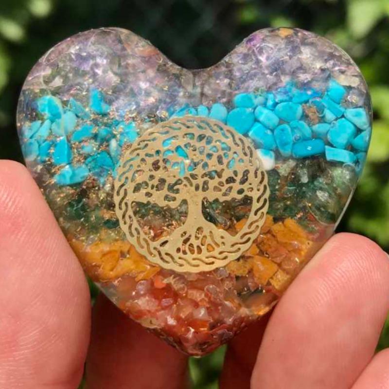 EMF Protection Orgonite 7 Chakra, Copper Flakes Heart || 45MM || Tree Of Life-Nature's Treasures