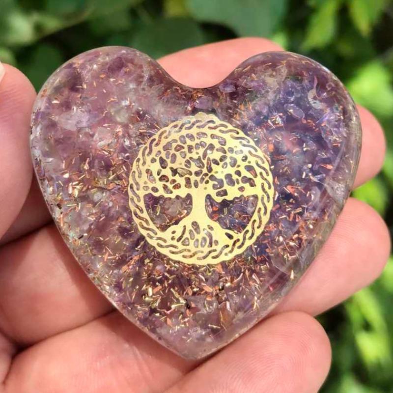 EMF Protection Orgonite Amethyst, Copper Flakes Heart || 45MM || Tree Of Life-Nature's Treasures