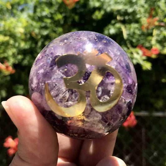 EMF Protection Orgonite Amethyst, Copper Flakes Sphere || 50MM || OM-Nature's Treasures