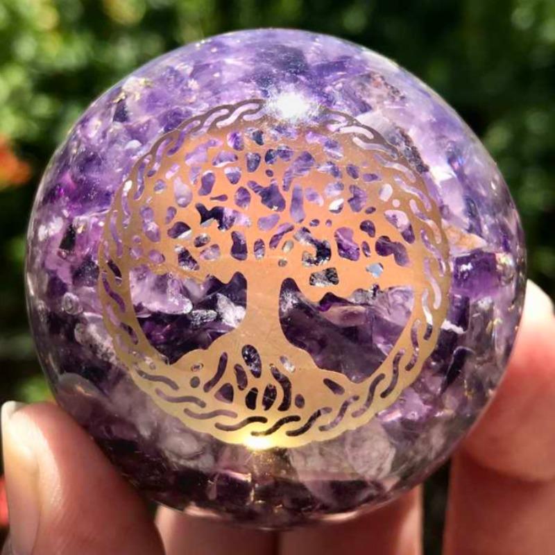 EMF Protection Orgonite Amethyst, Copper Flakes Sphere || 50MM || Tree Of Life-Nature's Treasures