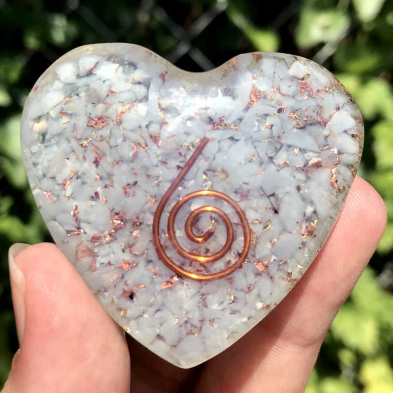 EMF Protection Orgonite Angelite, Copper Flakes Heart || 45MM || Copper Spiral