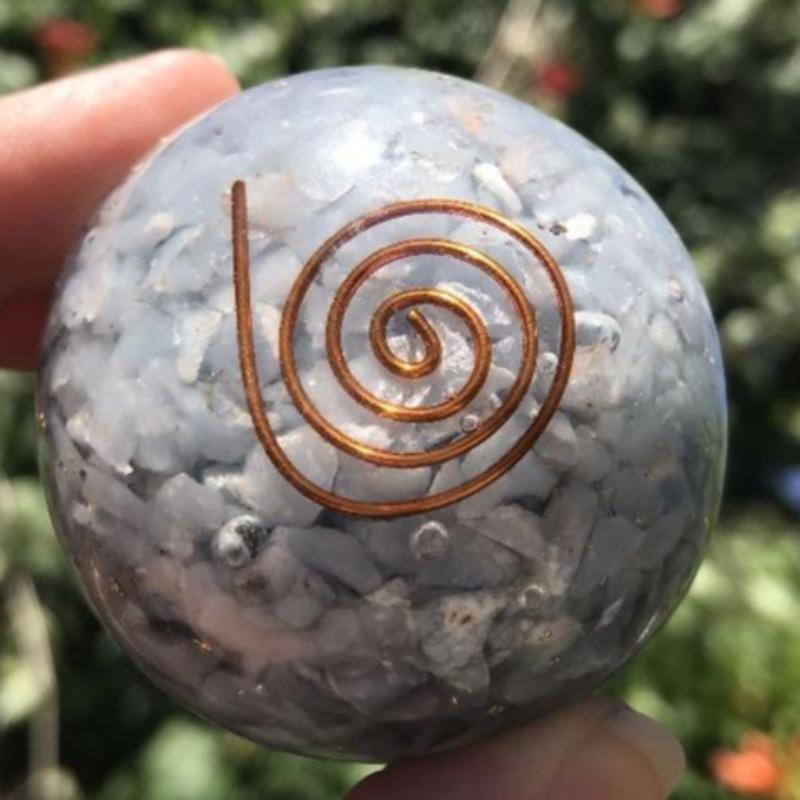 EMF Protection Orgonite Angelite, Copper Flakes Sphere || 50MM || Copper Spiral-Nature's Treasures