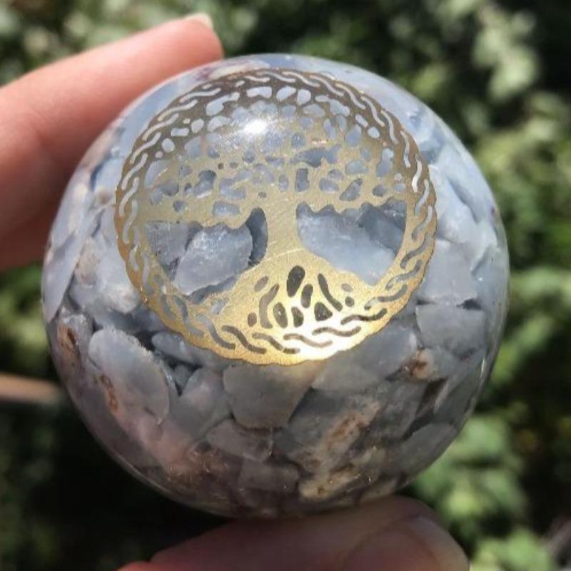 EMF Protection Orgonite Angelite, Copper Flakes Sphere || 50MM || Tree Of Life-Nature's Treasures