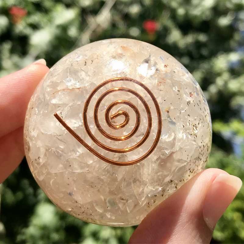 EMF Protection Orgonite Clear Quartz, Copper Flakes Sphere || 50MM || Copper Spiral-Nature's Treasures