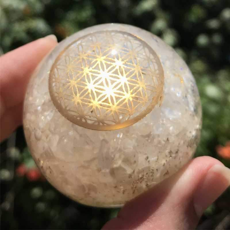 EMF Protection Orgonite Clear Quartz, Copper Flakes Sphere || 50MM || Flower Of Life-Nature's Treasures
