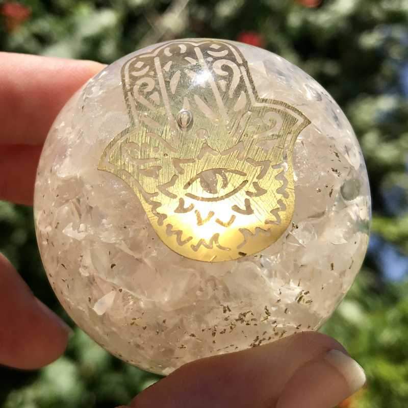 EMF Protection Orgonite Clear Quartz, Copper Flakes Sphere || 50MM || Hamsa-Nature's Treasures