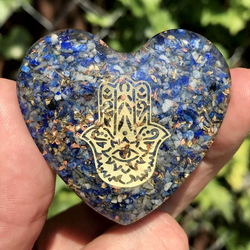 EMF Protection Orgonite Lapis Lazuli, Copper Flakes Heart || 45MM || Hamsa-Nature's Treasures