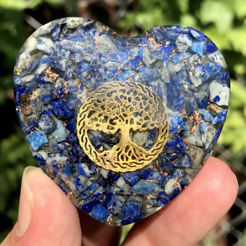 EMF Protection Orgonite Lapis Lazuli, Copper Flakes Heart || 45MM || Tree Of Life-Nature's Treasures