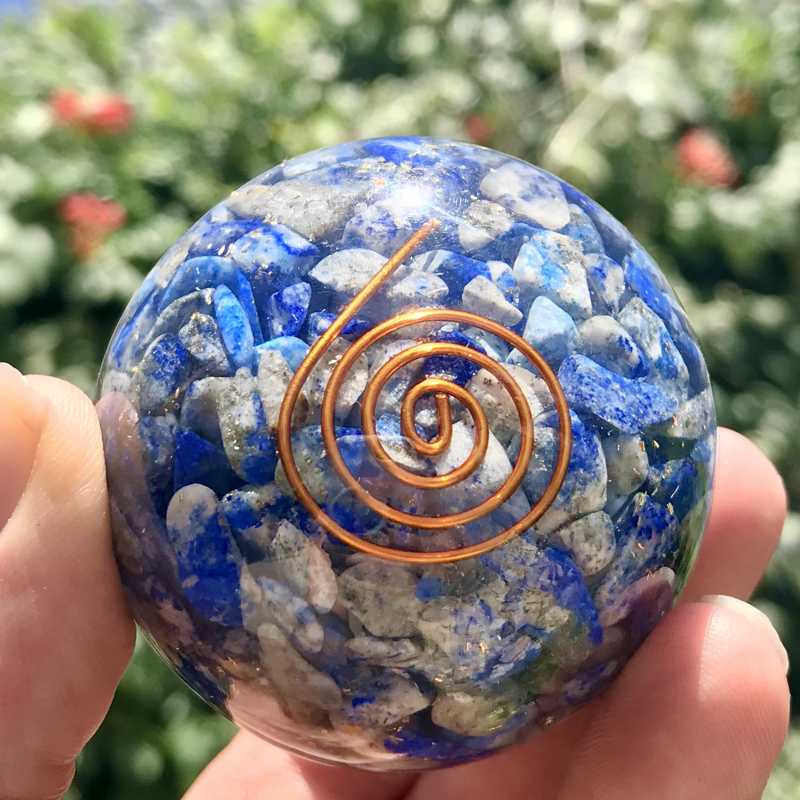 EMF Protection Orgonite Lapis Lazuli, Copper Flakes Sphere || 50MM || Copper Spiral