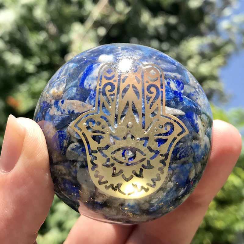 EMF Protection Orgonite Lapis Lazuli, Copper Flakes Sphere || 50MM || Hamsa-Nature's Treasures