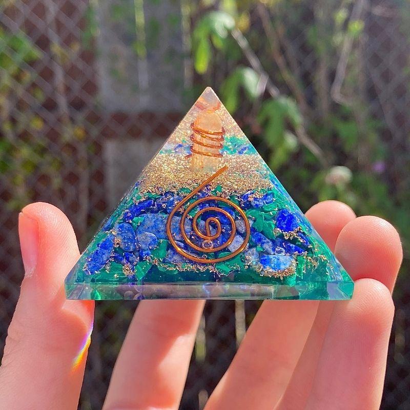 EMF Protection Orgonite Pyramid Azurite & Malachite, Quartz, Copper Flakes || 55MM || Copper Spiral-Nature's Treasures