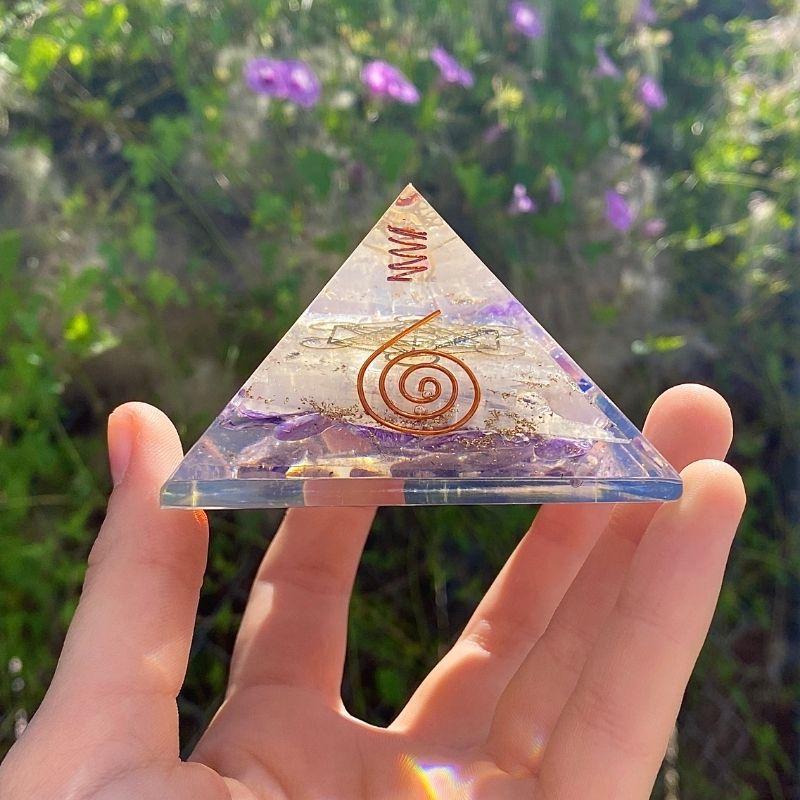 EMF Protection Orgonite Pyramid Charoite, Selenite, Quartz, Copper w/ Metatron Symbol || 75MM-Nature's Treasures