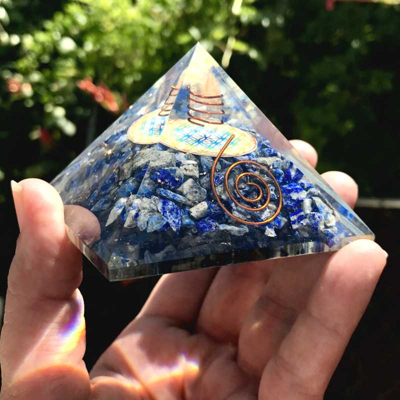 EMF Protection Orgonite Pyramid Lapis Lazuli, Quartz, Copper w/ Flower Of Life Symbol || 75MM-Nature's Treasures