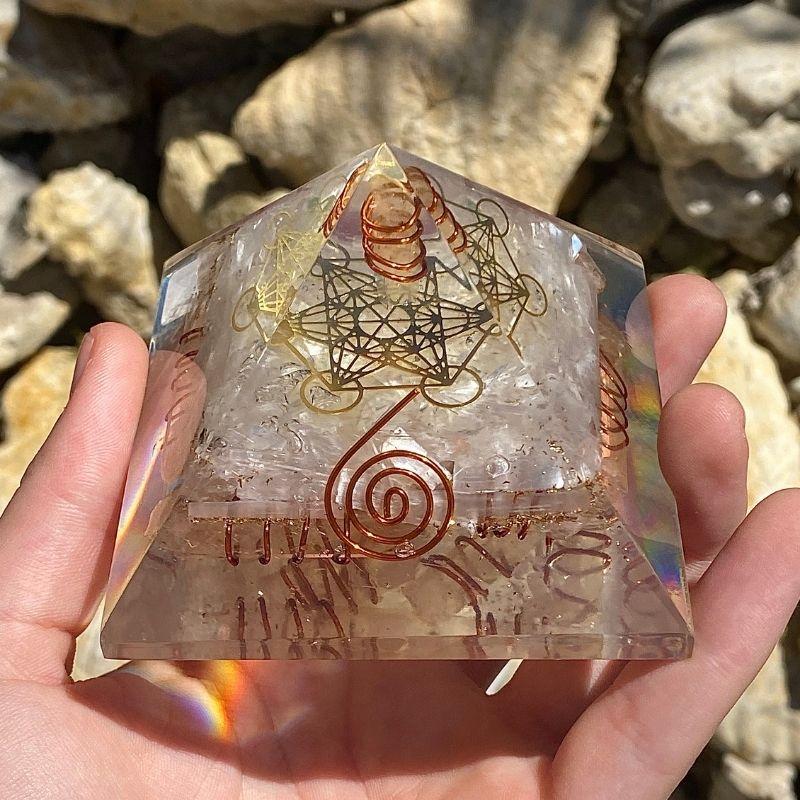 EMF Protection Orgonite Pyramid Lemurian Seeds, Selenite, Quartz, Copper w/ Metatron Symbol || 75MM-Nature's Treasures