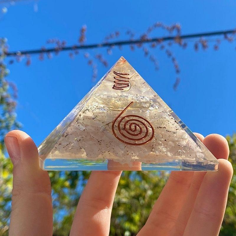 EMF Protection Orgonite Pyramid Pink Aragonite, Selenite, Quartz, Copper w/ Metatron Symbol || 75MM-Nature's Treasures