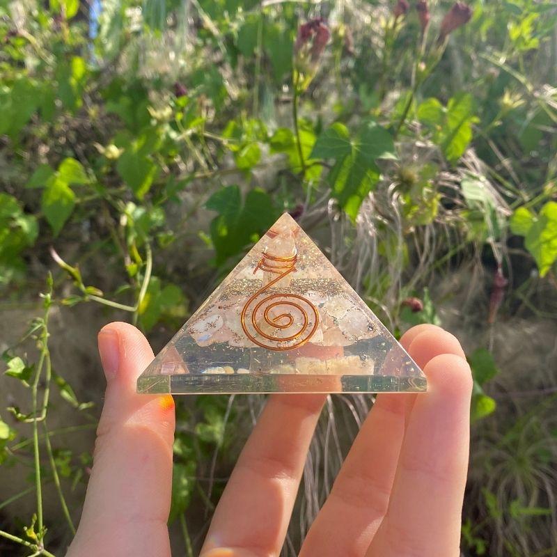 EMF Protection Orgonite Pyramid Pink & Blue Morganite, Quartz, Copper Flakes || 55MM || Copper Spiral-Nature's Treasures