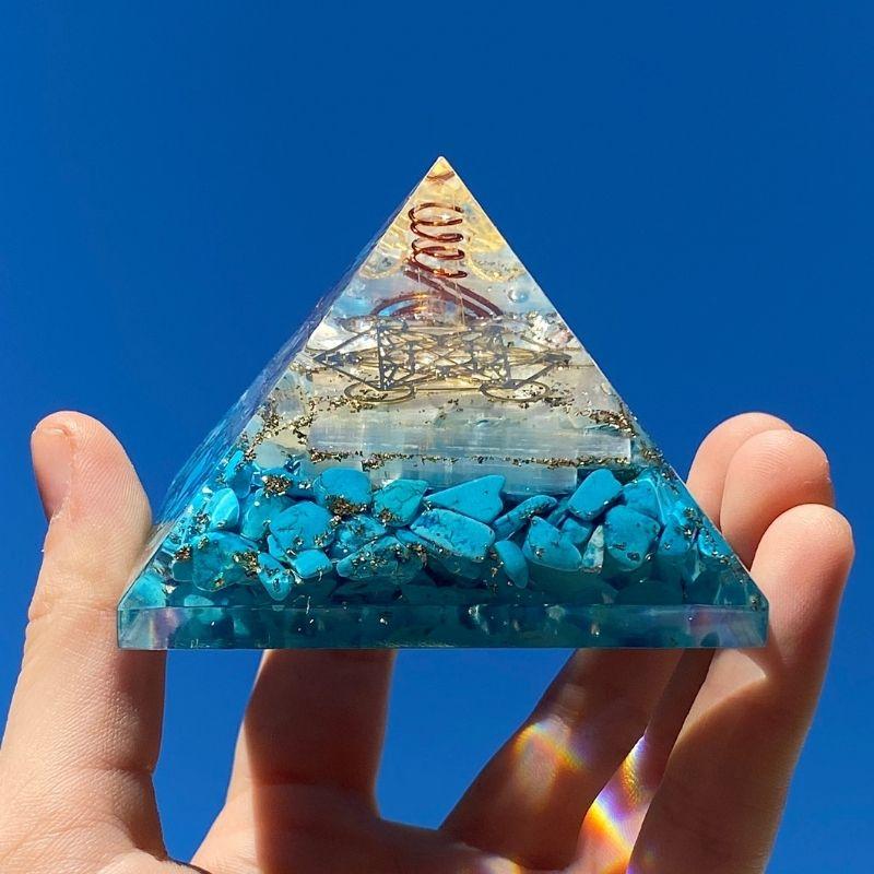 EMF Protection Orgonite Pyramid Smithsonite, Selenite, Quartz, Copper w/ Metatron Symbol || 75MM-Nature's Treasures
