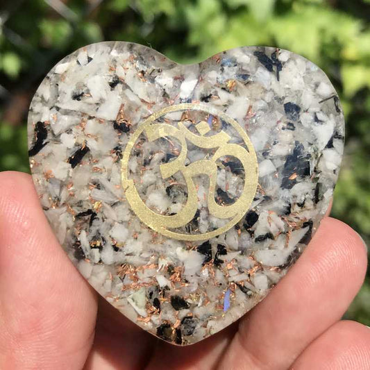 EMF Protection Orgonite Rainbow Moonstone, Copper Flakes Heart || 45MM || OM-Nature's Treasures