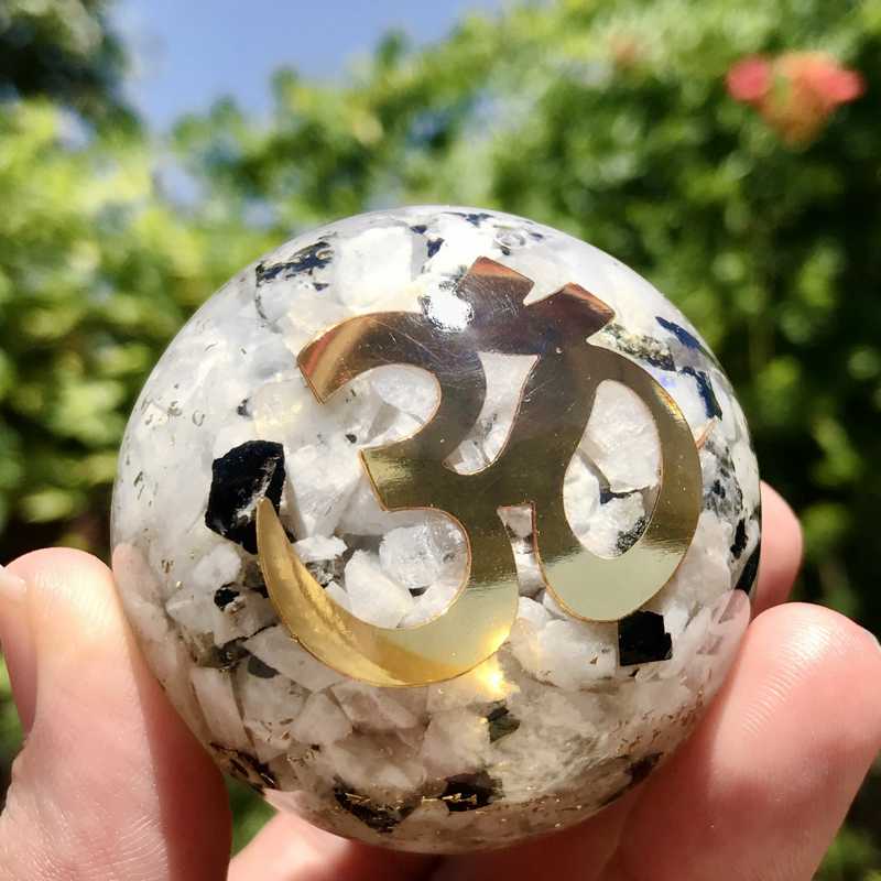 EMF Protection Orgonite Rainbow Moonstone, Copper Flakes Sphere || 50MM || OM-Nature's Treasures