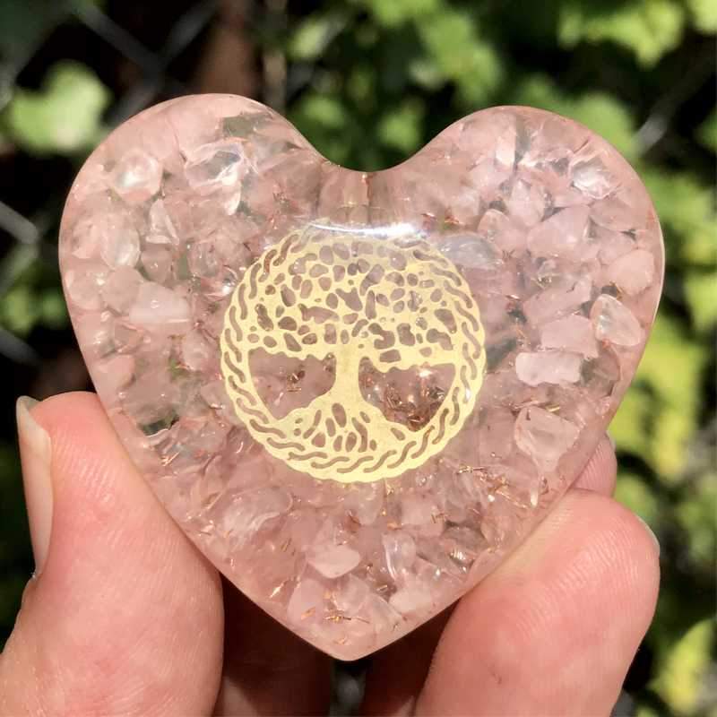 EMF Protection Orgonite Rose Quartz, Copper Flakes Heart || 45MM || Tree Of Life-Nature's Treasures