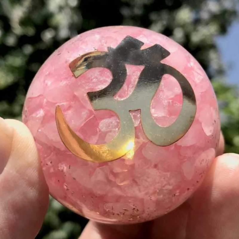 EMF Protection Orgonite Rose Quartz, Copper Flakes Sphere || 50MM || OM