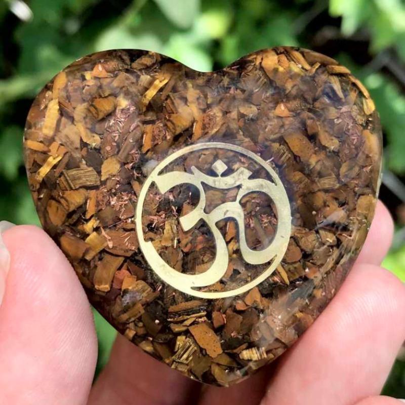 EMF Protection Orgonite Tiger Eye, Copper Flakes Heart || 45MM || OM-Nature's Treasures
