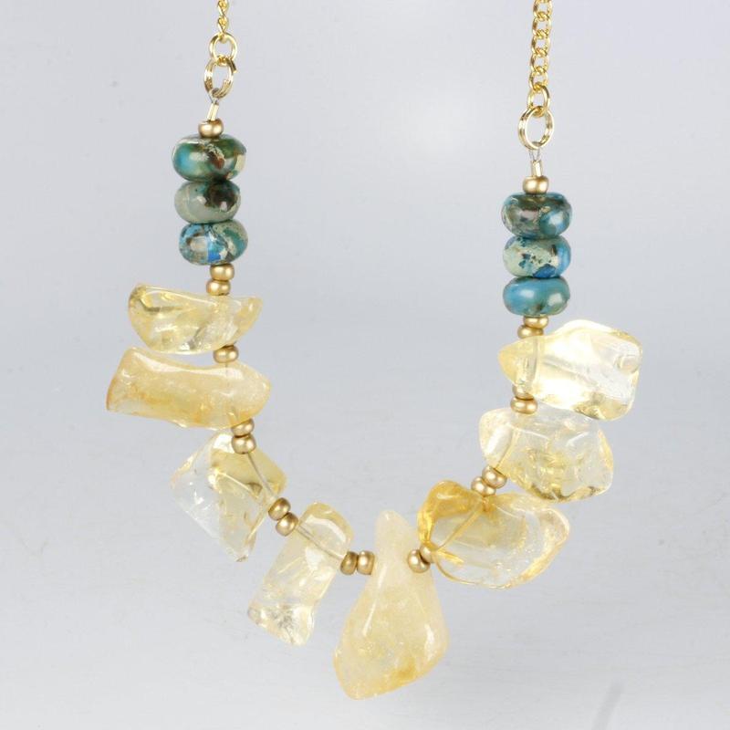Etymology Jewelry - Citrine Gems & Turquoise Brass Necklace-Nature's Treasures