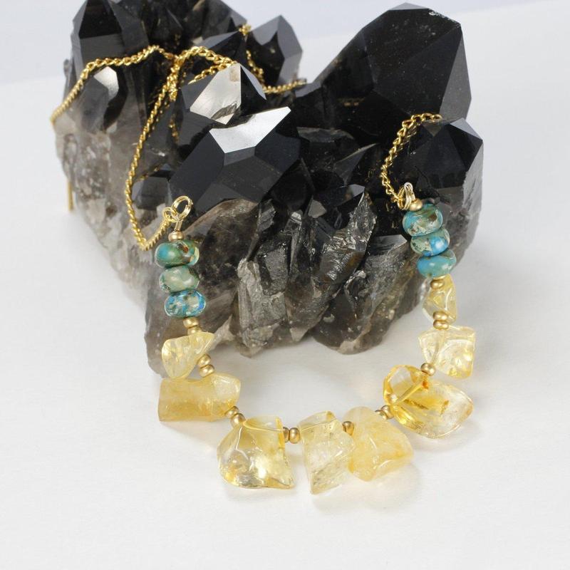 Etymology Jewelry - Citrine Gems & Turquoise Brass Necklace