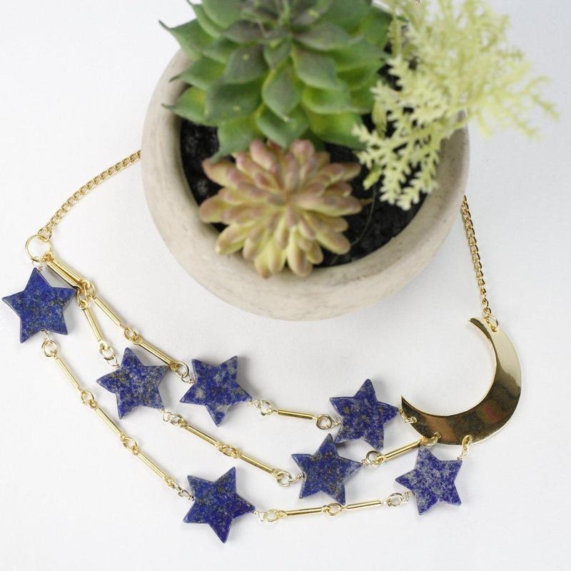 Etymology Jewelry - Lapis Lazuli Star Brass Necklace-Nature's Treasures