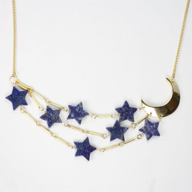 Etymology Jewelry - Lapis Lazuli Star Brass Necklace-Nature's Treasures